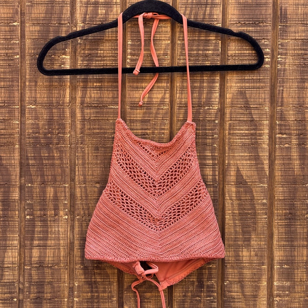 Xhilaration Burnt Orange Crochet Halter Crop Top